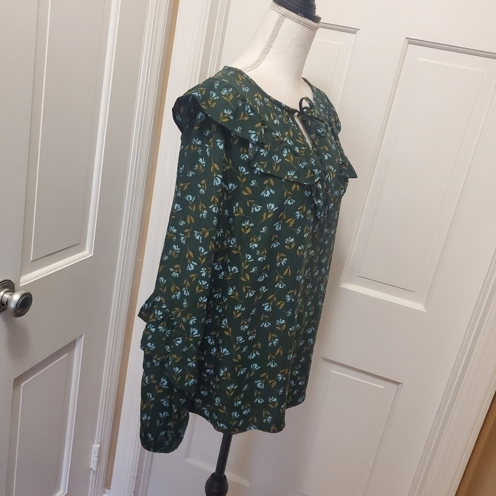NWT Sonoma Floral Print Ruffle Peasant Blouse Size 0X green/blue - Picture 4 of 12